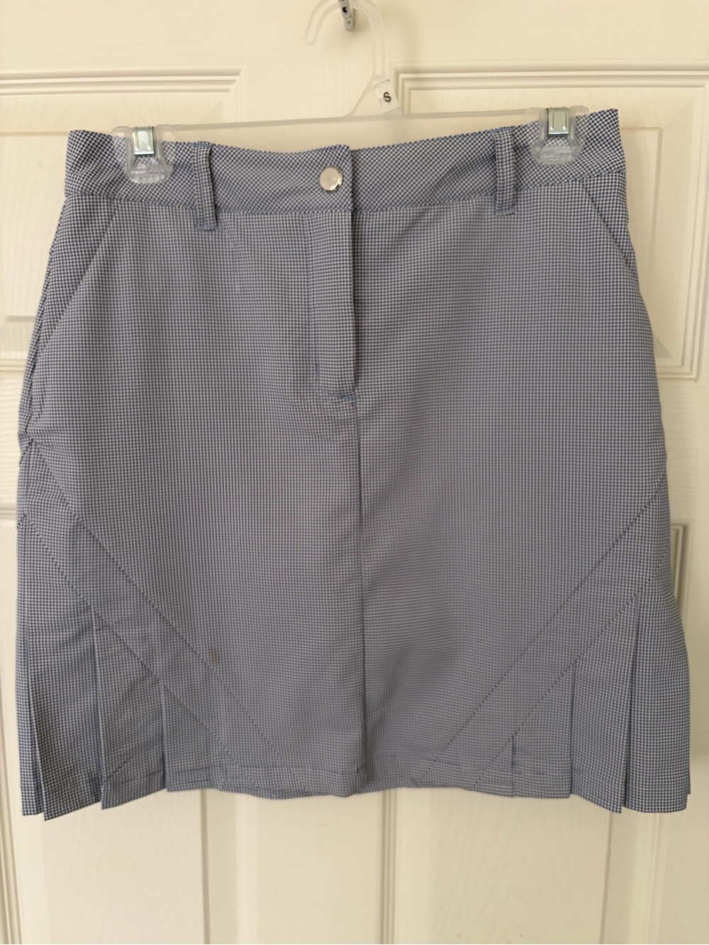 NVO by Lanctot Light Blue and White check Pleated Active Skort